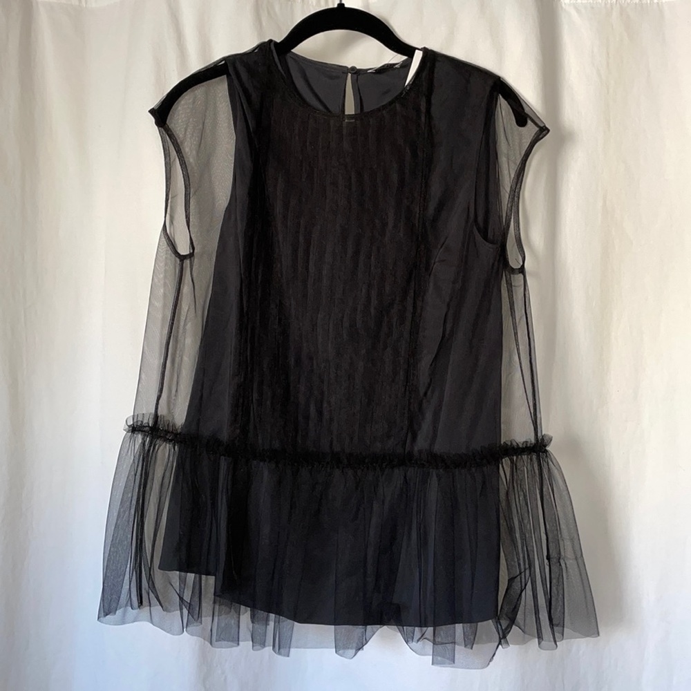 Brunello Cucinelli Organza Sleeveless Peplum blouse with silk shell